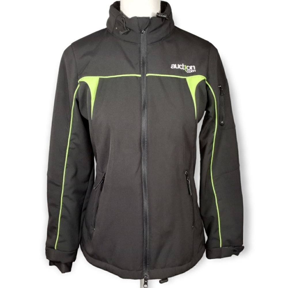 AUCTION.COM BLACK & NEON GREEN HOODED ATHLETIC JACKET SZ.M EUC